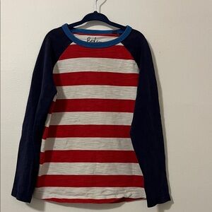 BODEN Boys 6/7 Long Sleeve Shirt Cotton Textured Striped Red Navy White